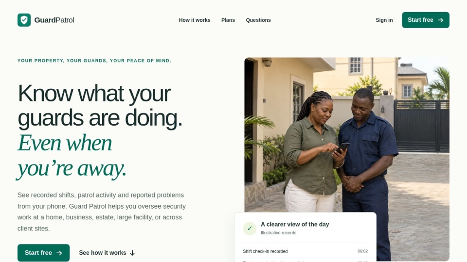 Guard Patrol landing page showing property managers reviewing recorded patrol activity